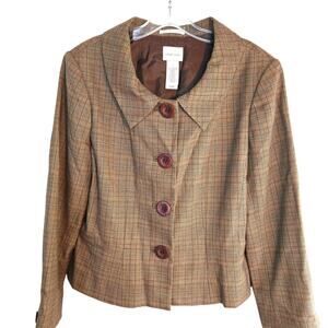 Emma James Women's Blazer 12 Brown 4 Button Suit Coat Misses Size Large L Work